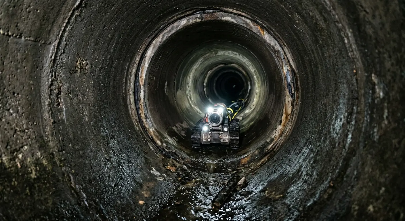 Robotic sewer camera inspecting pipe interior for Drain Snake Service in Lakeland Village